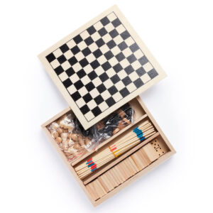 Conjunto de jogos de tabuleiro de madeira