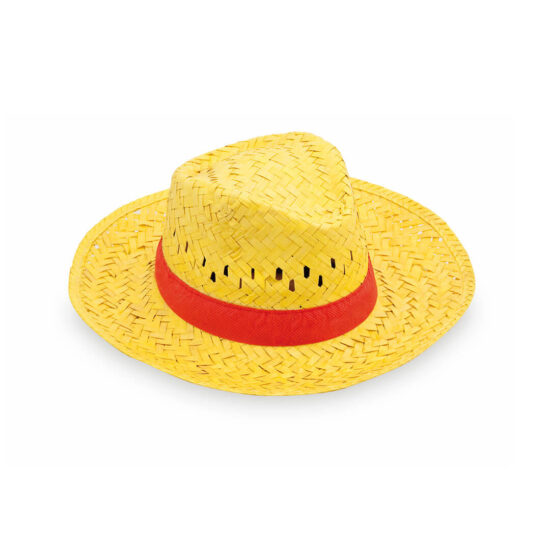chapéu de palha amarelo com fita vermelha