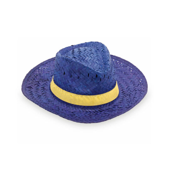 chapéu de palha azul com fita amarela