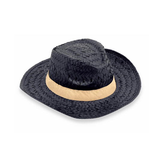 chapéu de palha preto com fita bege
