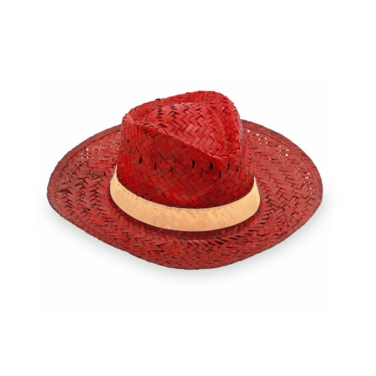chapéu de palha vermelho com fita bege