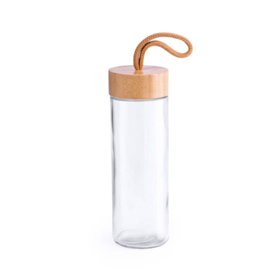garrafa reutilizável de vidro com tampa de bambu