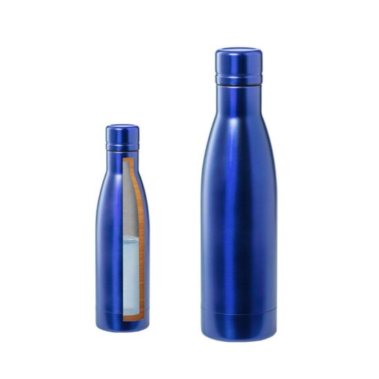 garrafa térmica azul de aço inoxidável com dupla parede