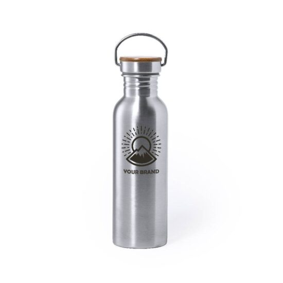 garrafa de 800 ml em aço inox e tampa de bambu personalizada