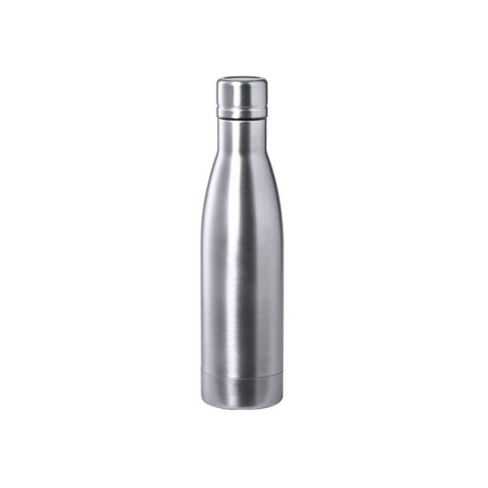 garrafa térmica prateada de aço inoxidável