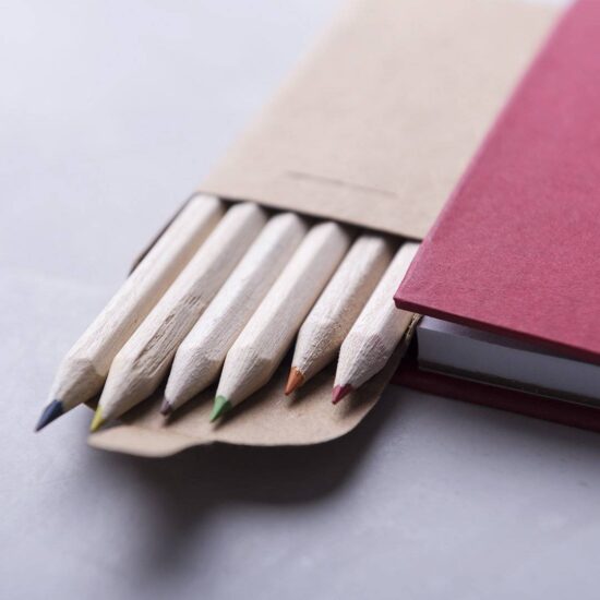 pormenor de lápis de cor de conjunto de bloco de notas