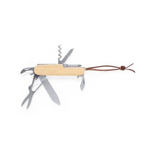 canivete aberto de bambu e aço inoxidável
