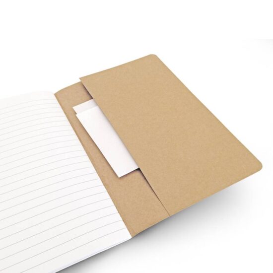 bolsa interior de caderno A5 com folhas pautadas de papel reciclado