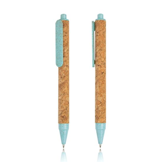 canetas azuis em cortiça e palha de trigo
