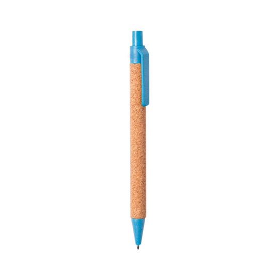 Esferográfica personalizável de cortiça e ABS azul claro