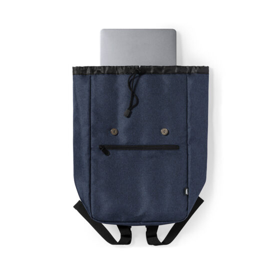 mochila de rpet azul marinho aberta