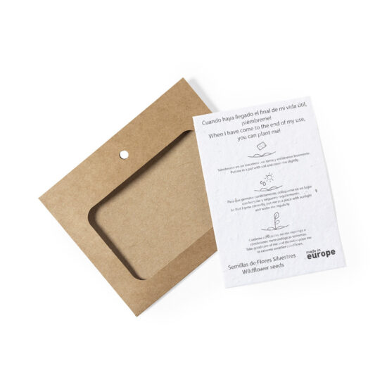 instruções de papel de sementes em identificador de cartão reciclado
