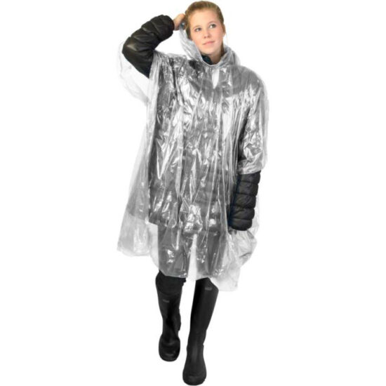 poncho impermeável com capuz em rpet transparente personalizável