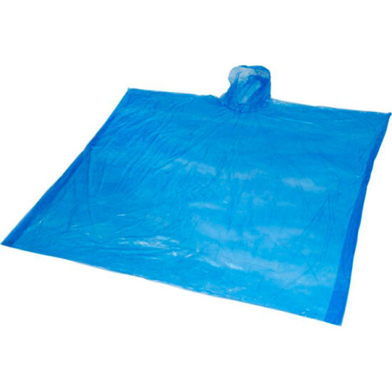 poncho impermeável com capuz em rpet azul personalizável