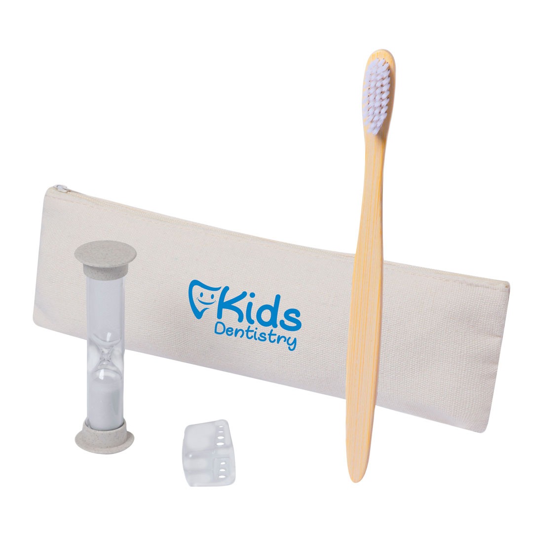 Kit de escovas de dentes e relógio de areia feitos em bambu e palha de trigo