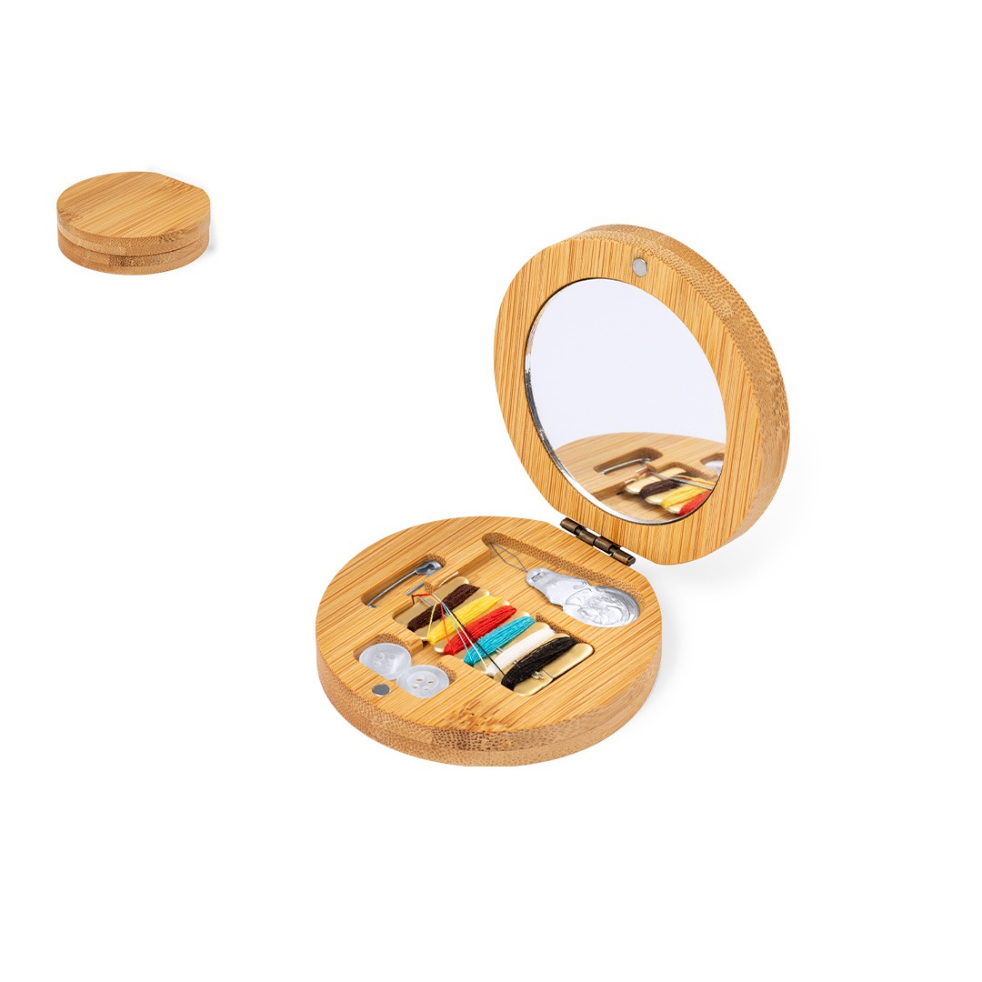 kit para costura apresentado com estojo de bambu