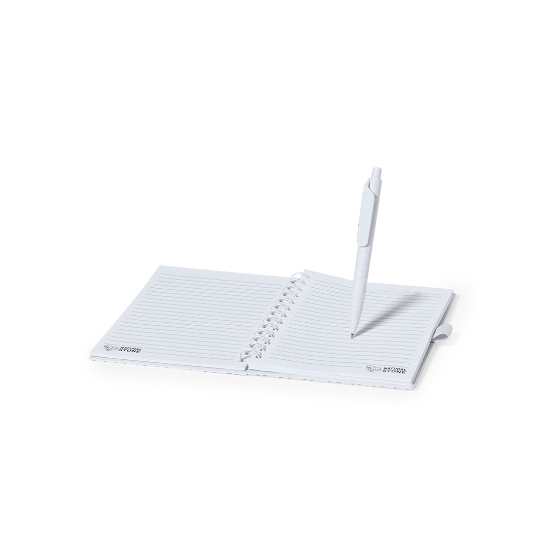 Kit com caderno e esferográfica personalizáveis feitos de extrato de pedras com 70 folhas pautadas