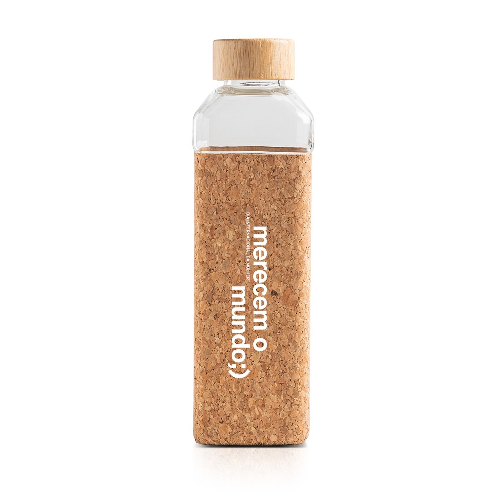 Garrafa personalizável de vidro com cortiça com tampa de bambu