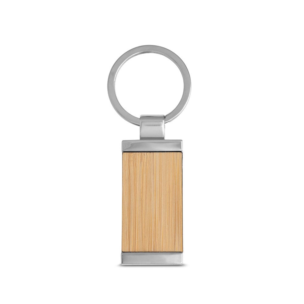 Porta-chaves personalizável de bambu e metal com design ecológico