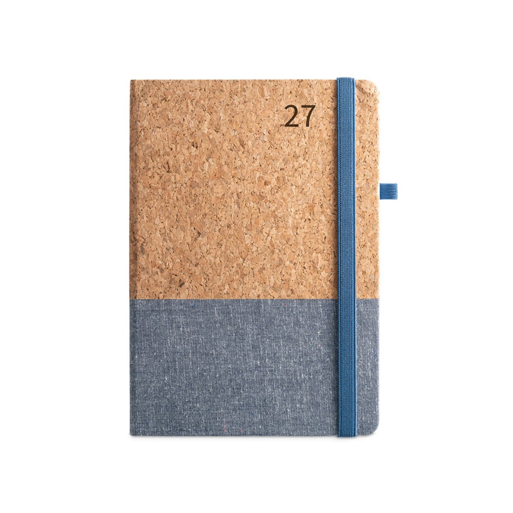 Agenda de cortiça e linho personalizável 2027 azul