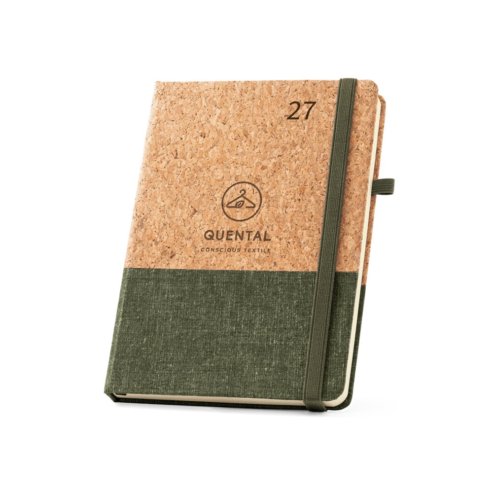 Agenda de cortiça e linho personalizável 2027 impressa