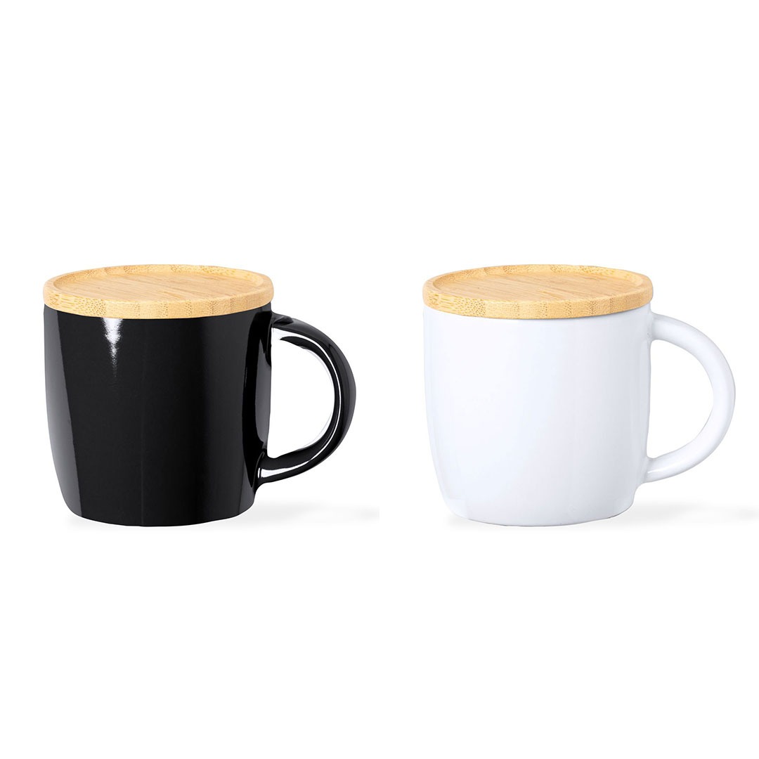 Caneca personalizável de ceramica com tampa em bambu cores diversas