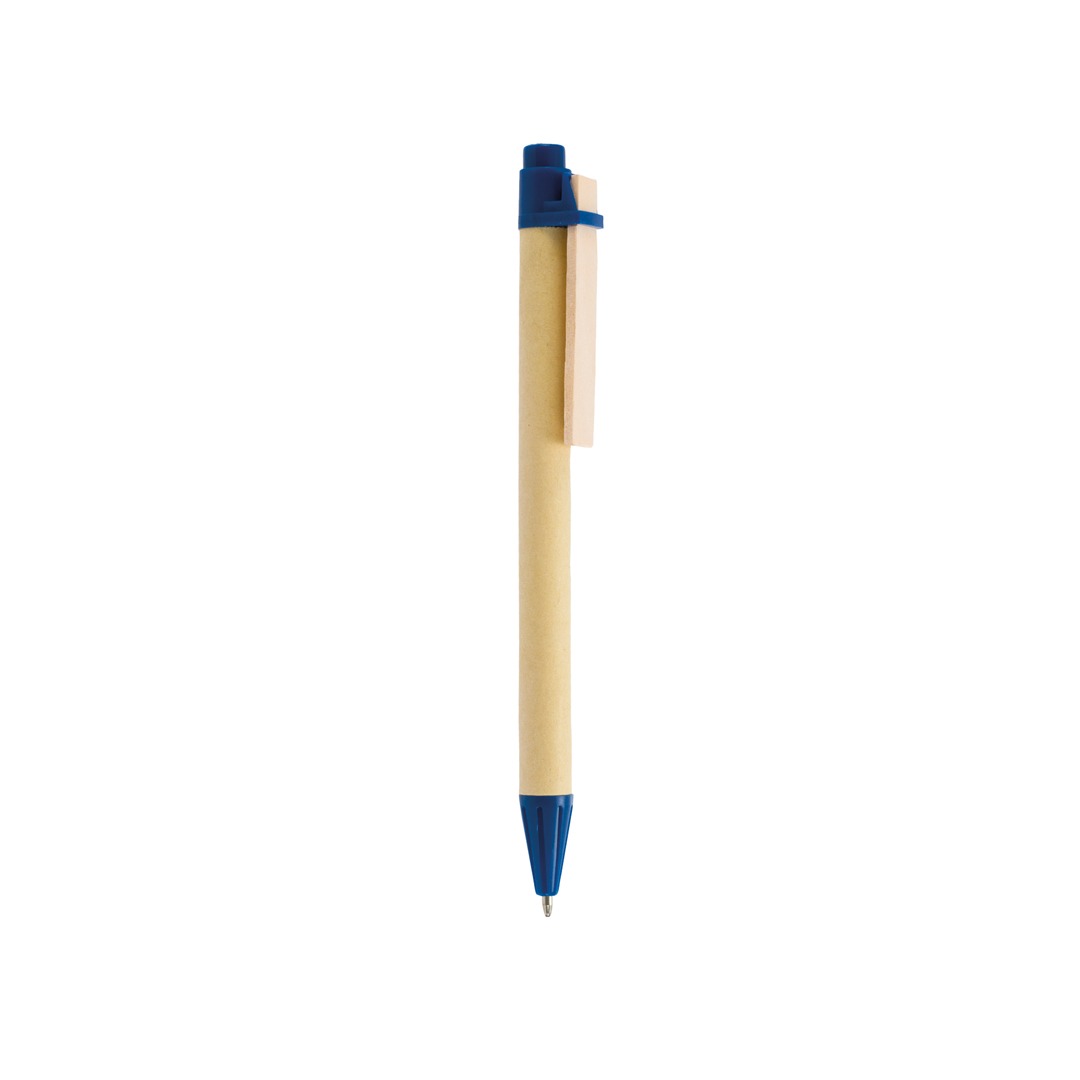 Caneta personalizável de cartão reciclado com clip em madeira azul royal