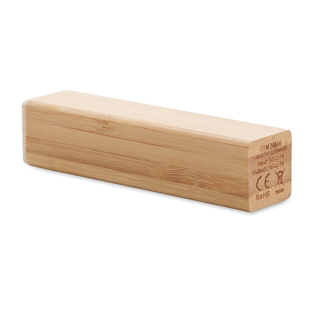 Power bank personalizável em bambu verso