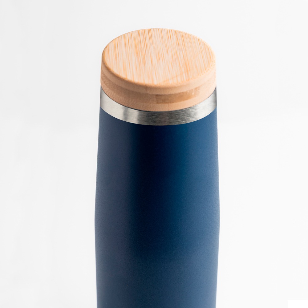 Garrafa personalizável de aço inox e tampa de bambu elegante