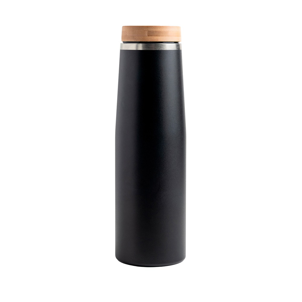 Garrafa personalizável de aço inox e tampa de bambu preto